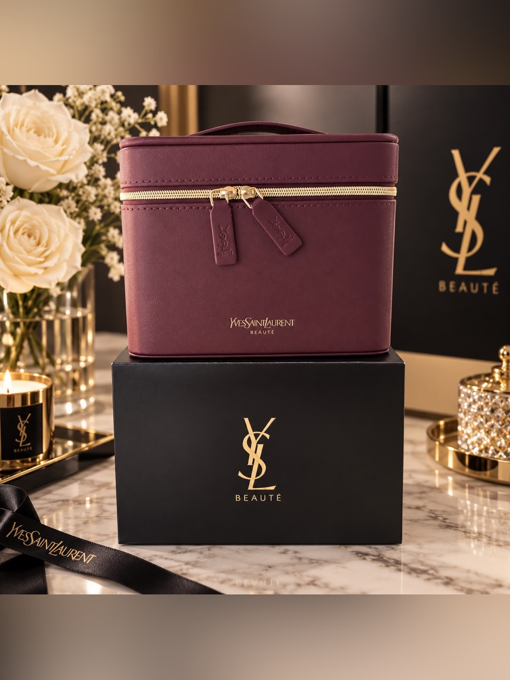 Yves Saint Laurent beaute Burgundy Cosmetic Case